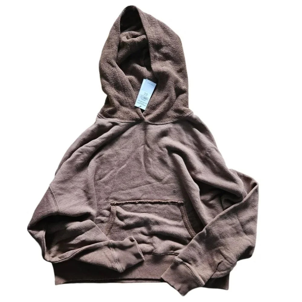 American Eagle Distressed  Cropped Hoodie with Terry Cloth Hood